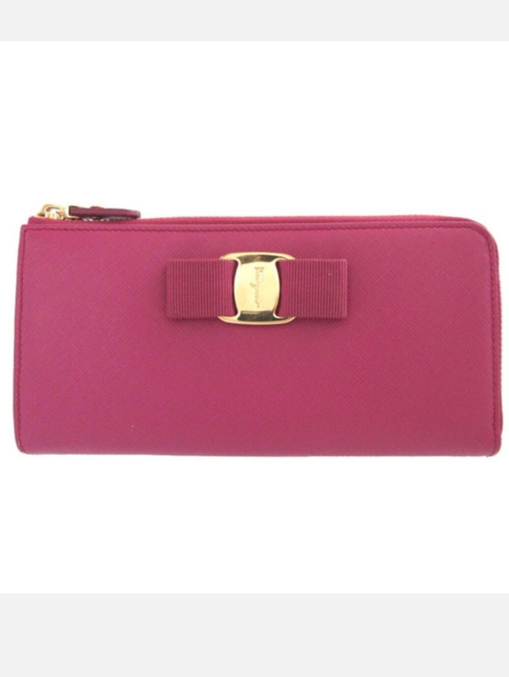 Salvatore Ferragamo Dark Pink Leather Zip Around Wallet EUC